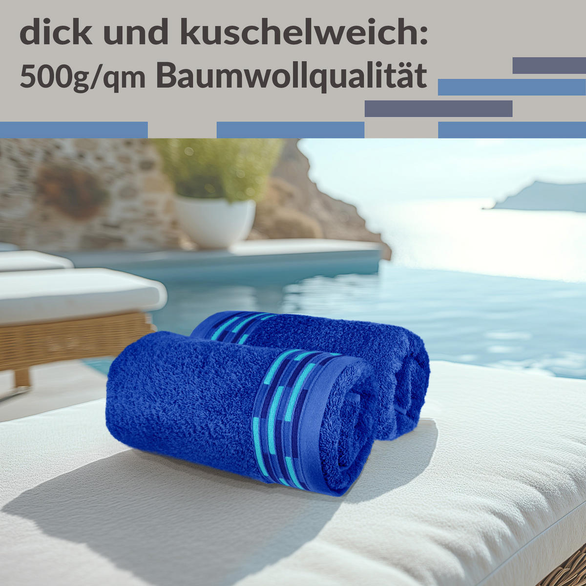 HANDTUCH Lugano Königsblau 2er 50x100 cm - Dunkelblau, Textil (50/100cm) - Lashuma