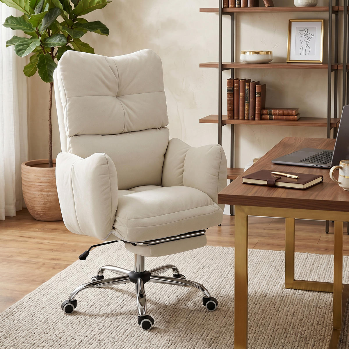 BÜROSTUHL Schwamm Stahl Cremeweiß - Creme, Textil/Metall (73/119/73cm) - HOMCOM