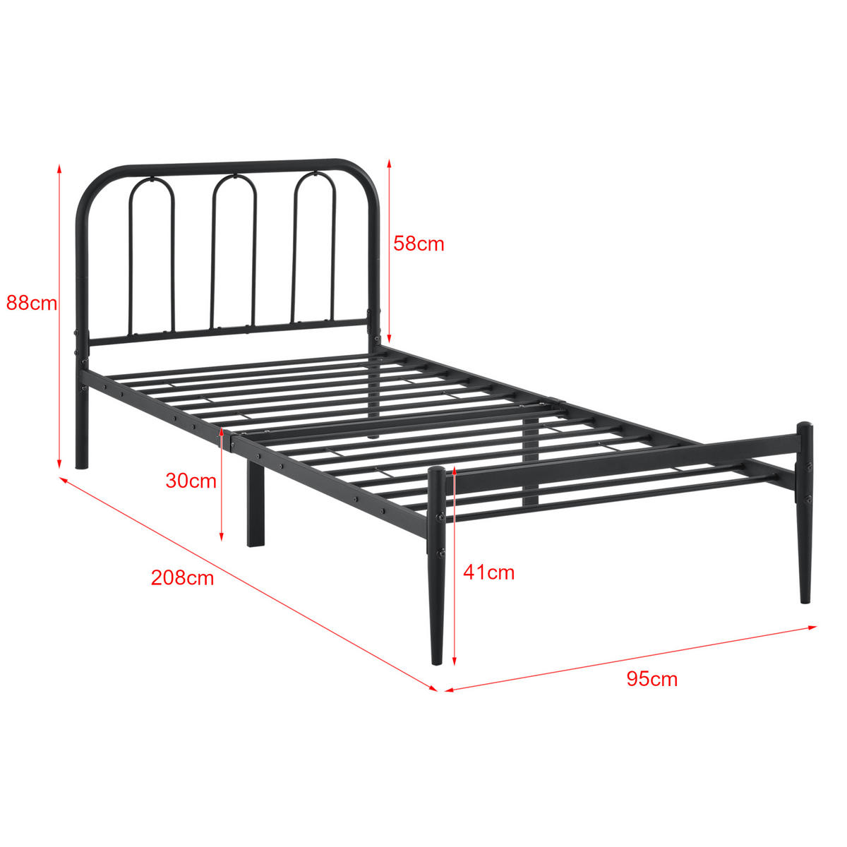 METALLBETT Hanko - Schwarz, Metall (90/200cm) - [en.casa]