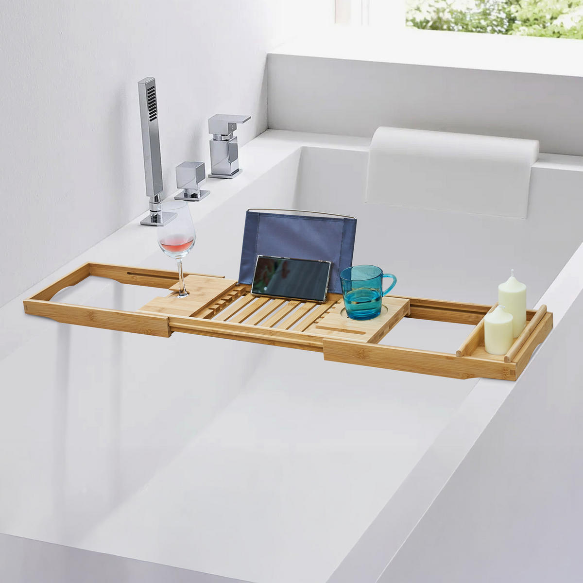 BADEWANNENABLAGE ORI ausziehbar Bambus - Naturfarben, Holz (105/4/22cm) - SVITA