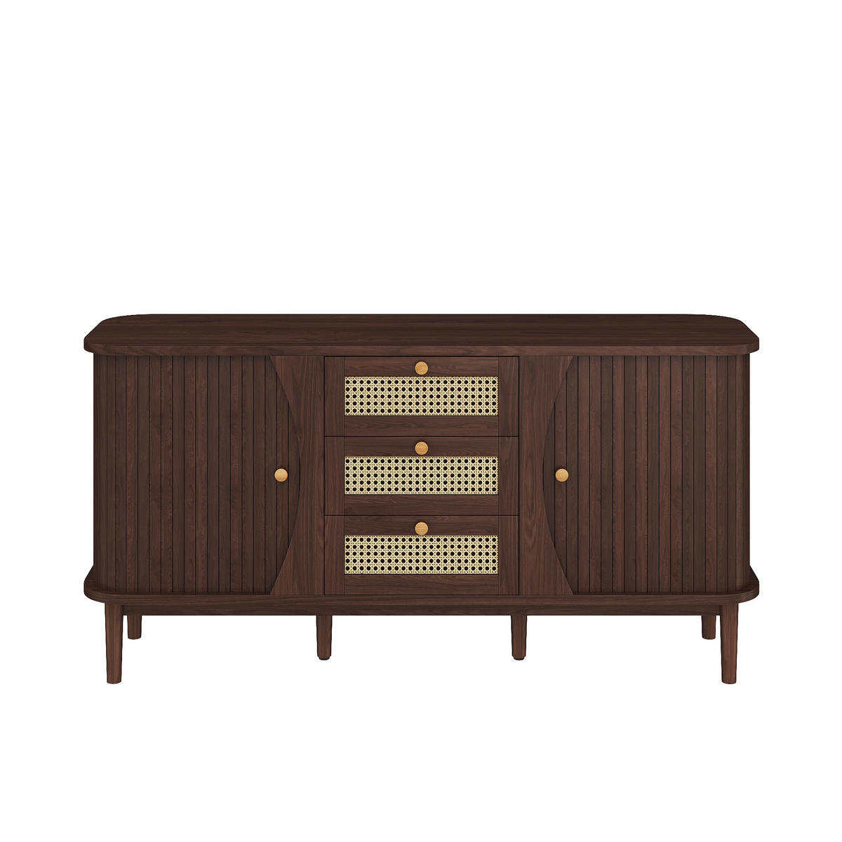 SIDEBOARD Walnuss Optik mit Rattan Schubladen und Schiebetüren - Walnussfarben, Naturmaterialien/Holzwerkstoff (140.5/73/40cm) - Urban Meuble