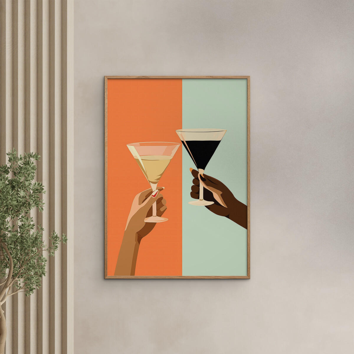 POSTER mit Rahmen Andreas Magnusson - A Toast for Two - Eichefarben/Multicolor, Holz/Papier (30/40cm) - Poster&Frame