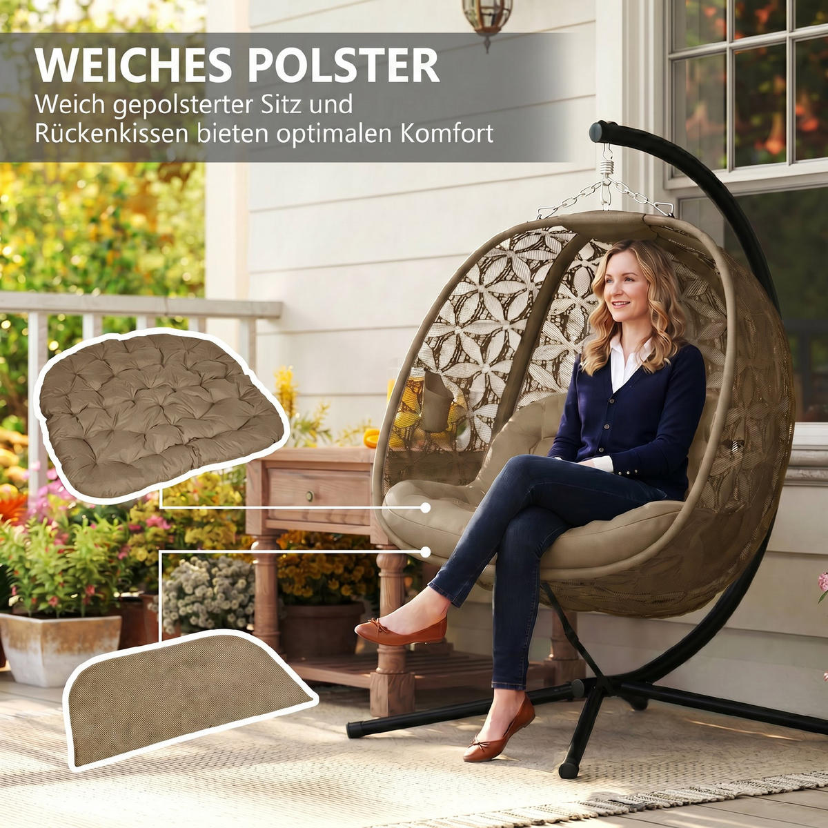 DOPPELHÄNGESESSEL, mit Gestell, klappbar ohne Gestell - Grau, Metall (73/23/112cm) - Vallsero