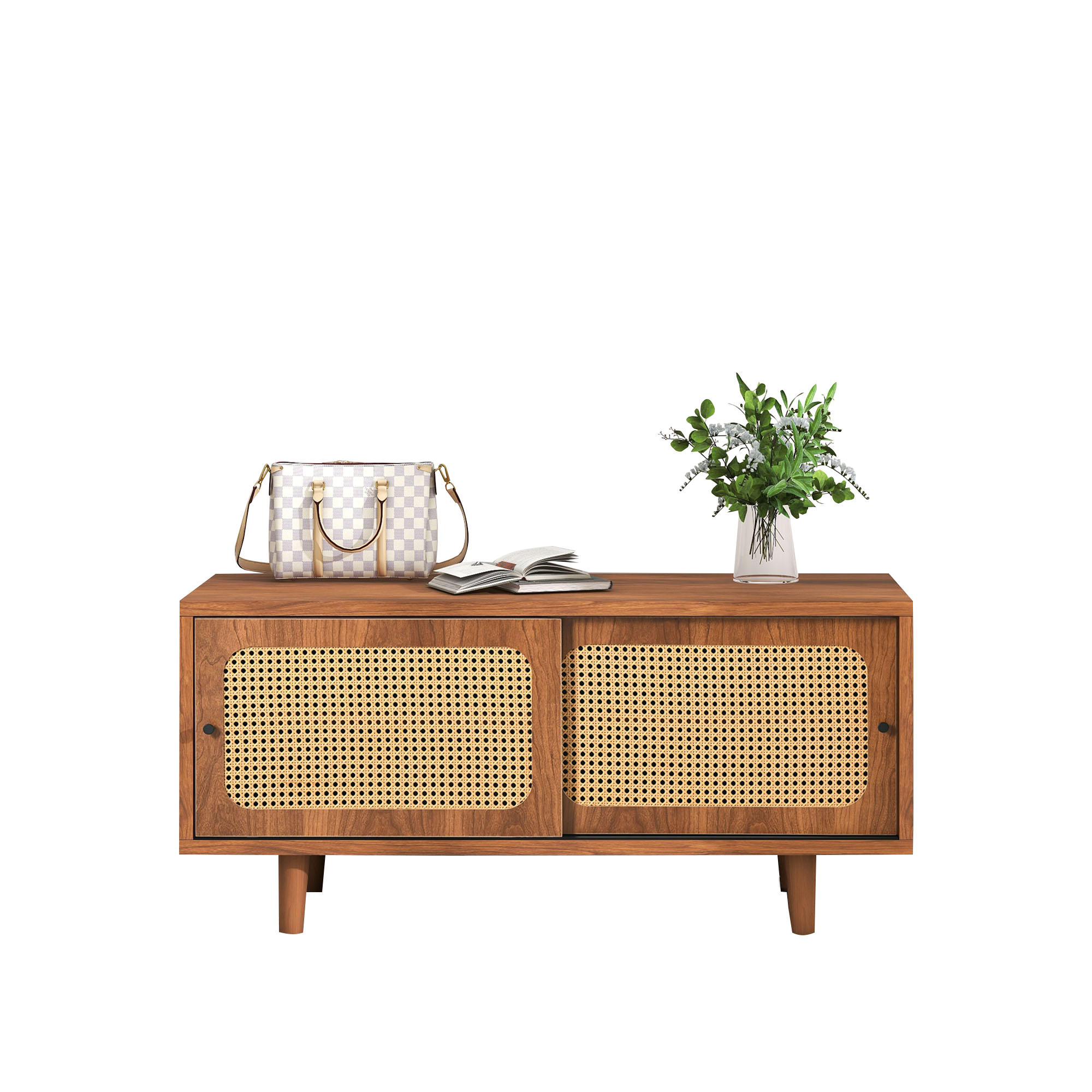 SCHUHSCHRANK Rattan 2 Türen verstellbar Walnuss 104cm modern - Walnussfarben, Holzwerkstoff (40/48/104cm) - FLIEKS