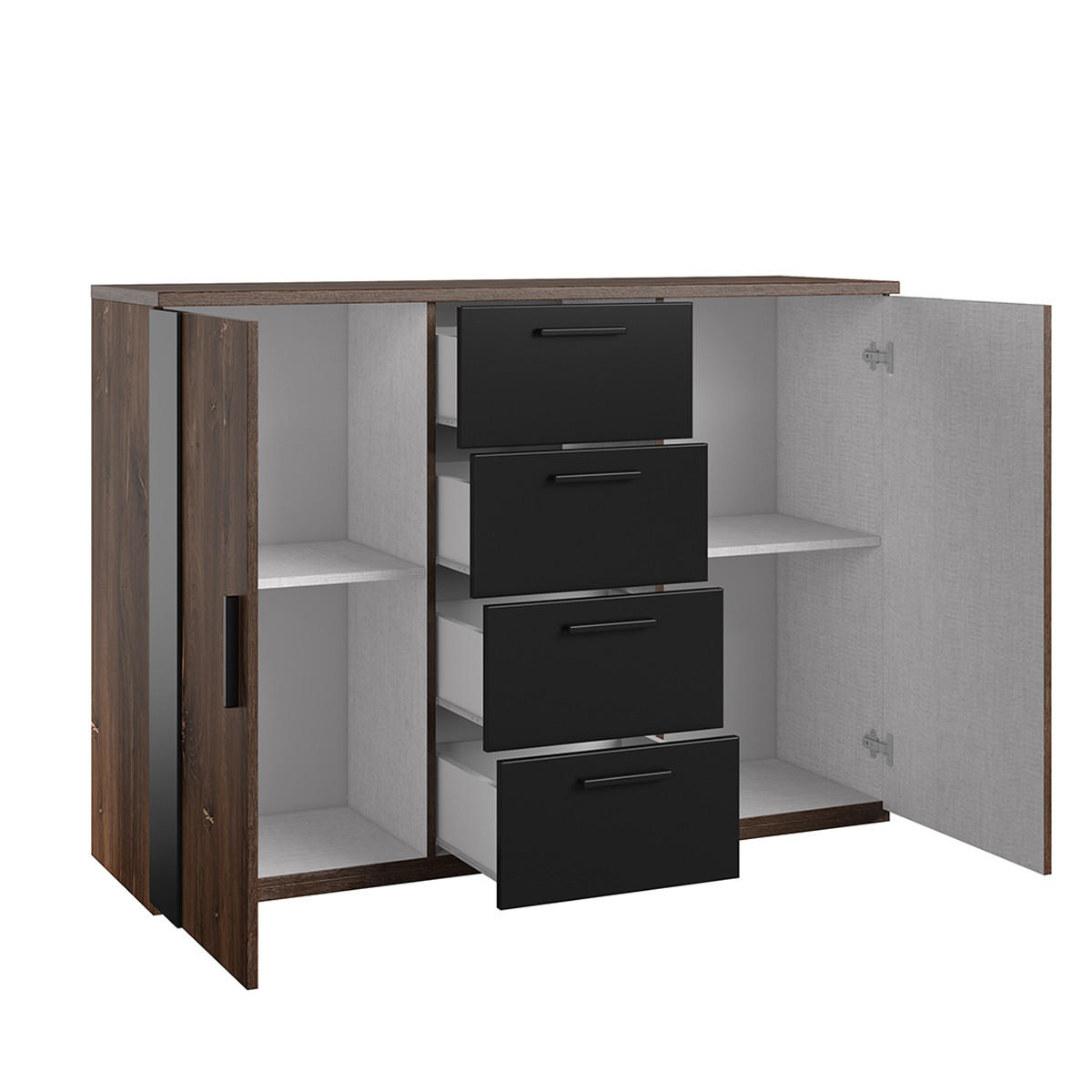 KOMMODE Alec Dunkles Holz und Schwarz - Schwarz, Holzwerkstoff (132/94.1/40cm) - Petits-meubles