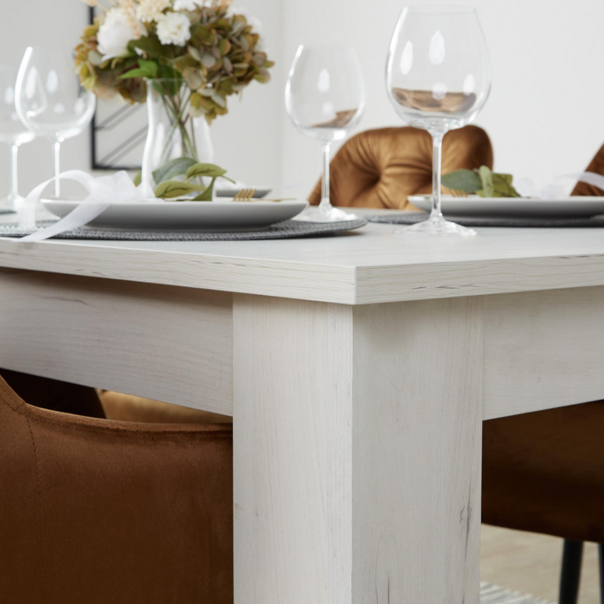TISCHGRUPPE ausziehbar 160-200/90 cm weiß mit 4 Stühle Samt braun - Weiß/Braun, Holz/Textil (160/88/90cm) - Homestyle4u