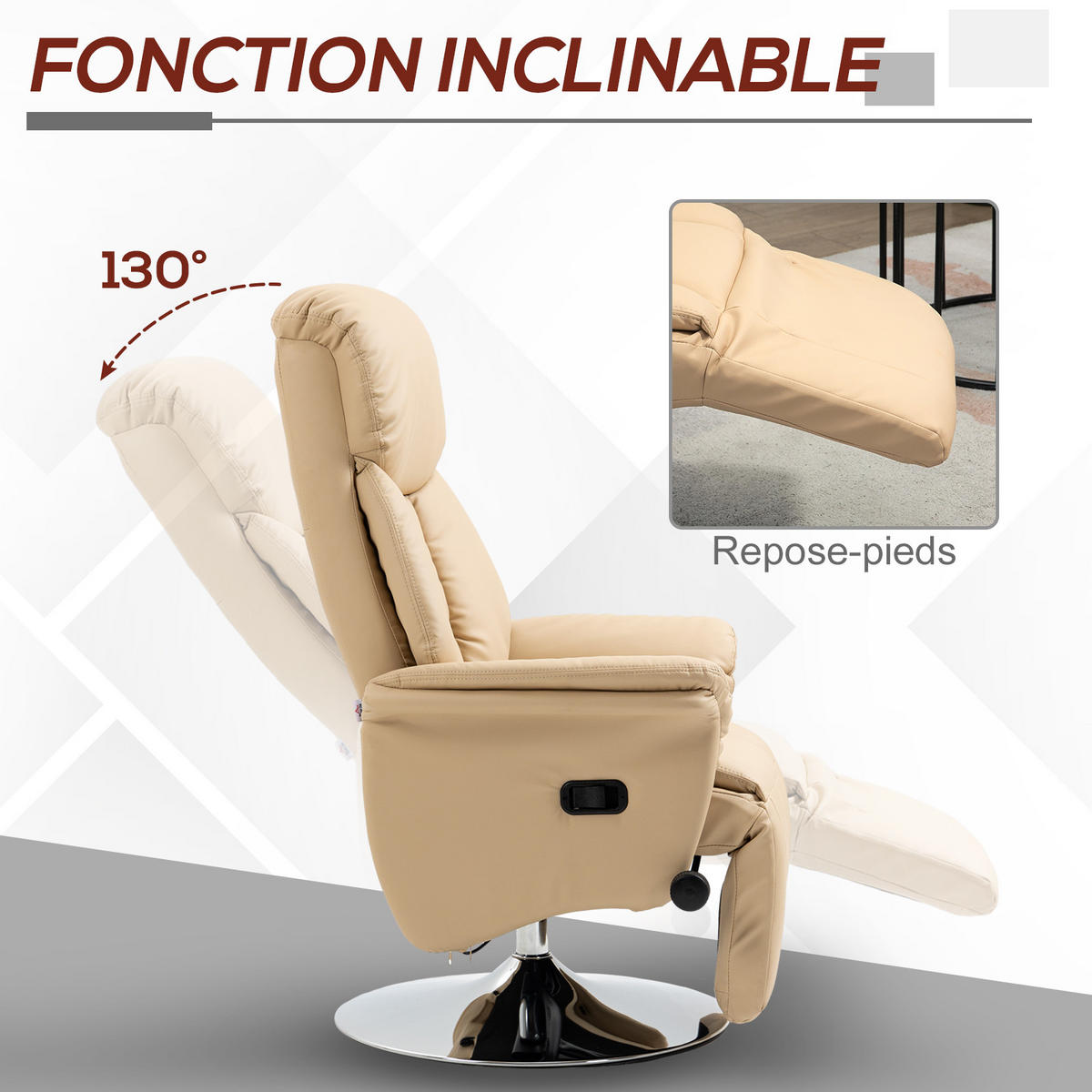 RELAXSESSEL DE-15365 130° neigbar mit ausklappbarer Fußstütze Beige - Beige, Metall (78/109/80cm) - ComfortXL