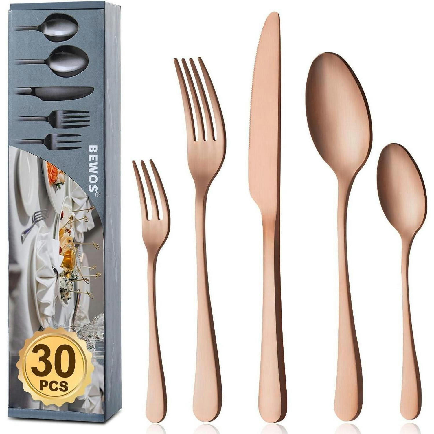 BESTECK Set 30-teilig Roségold Mattiert - Goldfarben, Metall