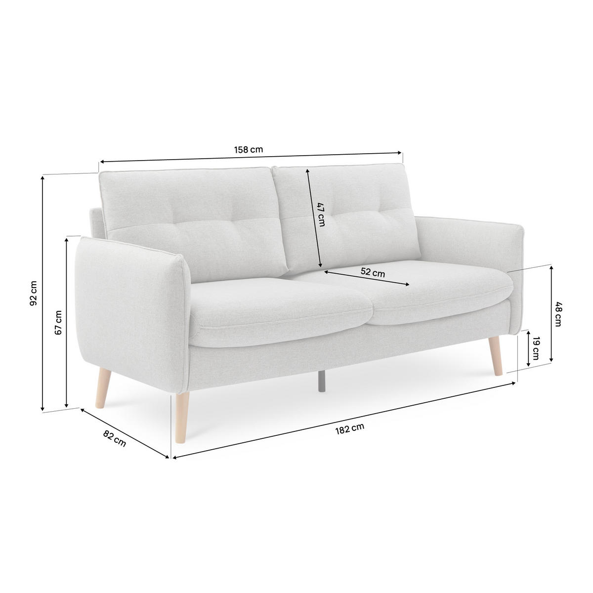 2-SITZER-SOFA Chloé Skandinavisches aus hellgrauem Stoff - Hellgrau/Akaziefarben, Holz/Holzwerkstoff (182/92/82cm) - Sicaan