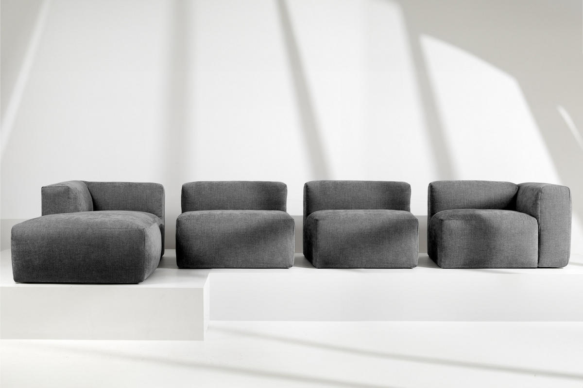 ECKMODULSOFA-LINKS BUFFO 6-Sitzer mit extrem weicher Sitzfläche, Gewebestoff, aschfahl - Grau, Textil (377/180cm) - KONSIMO®