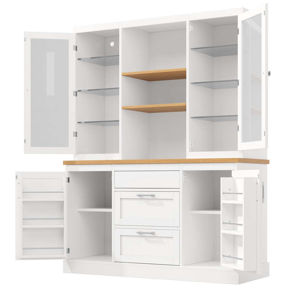 BUFFET DE-38453 140/40/185 cm mit LED-Beleuchtung und Arbeitsplatte Weiß - Weiß, Holzwerkstoff (140/185/40cm) - ComfortXL