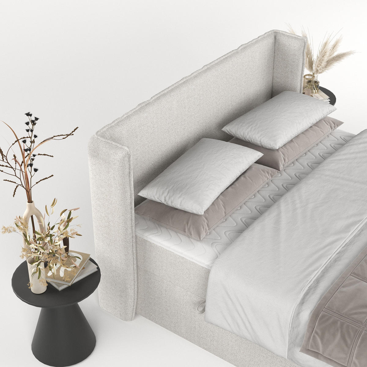 BOXBETT Viva 140/200 cm Hellbeige im Riva Stoff - Beige/Schwarz, Holz/Holzwerkstoff (140/200cm) - AltaBeds
