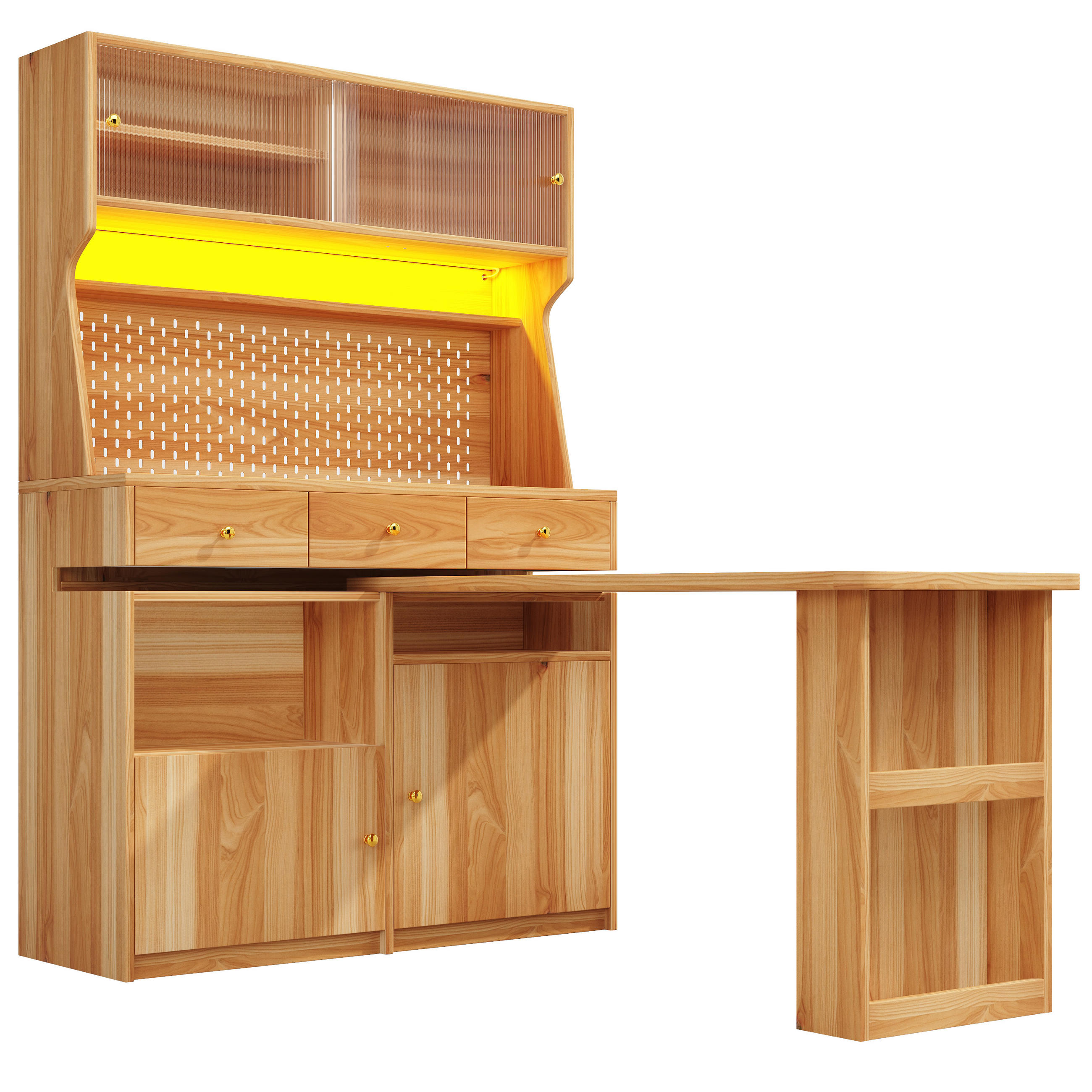 HIGHBOARD DE-38381 137/74/177 cm mit Schreibtisch und LED-Beleuchtung Naturbraun - Naturfarben, Holzwerkstoff (74/137/177.7cm) - ComfortXL