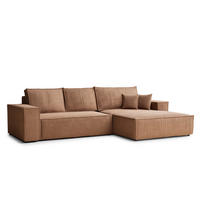 ECKSOFA Maze Hellbraun Chenille-Stoff - Rechts Seite - Hellbraun/Schwarz, Holz/Holzwerkstoff (294/185cm) - Maison de Reve