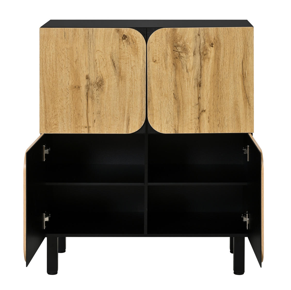 SCHUHSCHRANK mit 4 Türen 80 x 38,5 x 95 cm MDF Black/Natural - Braun, Holz (38.5/95/80cm) - Beauniv