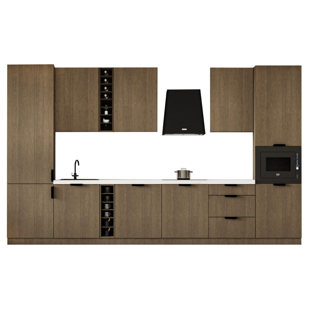 KÜCHENZEILE 360 cm - Sorento KS3-M375 - in Dunkle Eiche - Eichefarben/Schwarz, Holz (375/247/58cm)