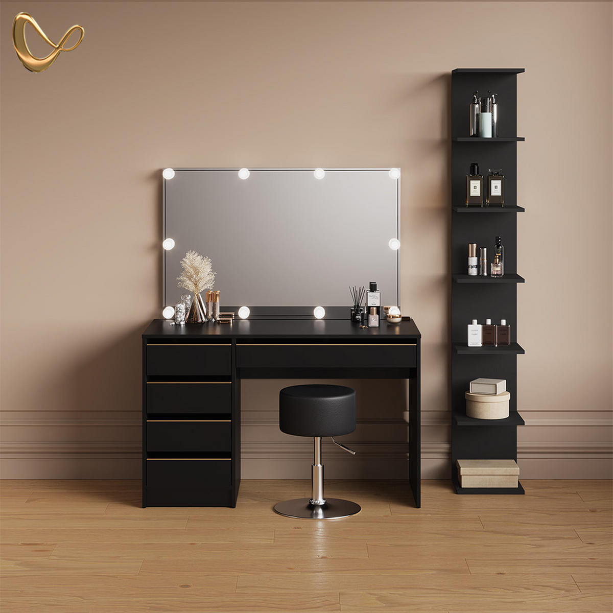 WANDREGAL Vesuvio Schwarz 30 x 190 cm - Schwarz, Holzwerkstoff (30/190/28cm) - Livinity®