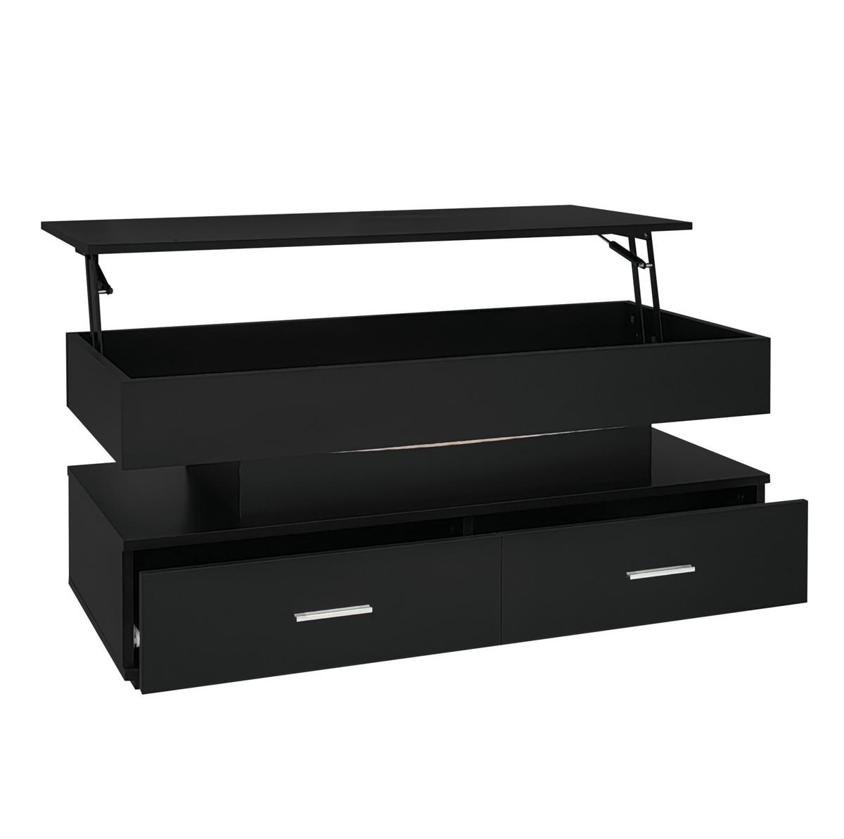 COUCHTISCH höhenverstellbar 100 x 50 x 44 cm Schwarz mit LED und 2 Schubladen - Schwarz, Holzwerkstoff (100/50/44cm) - Meubliv