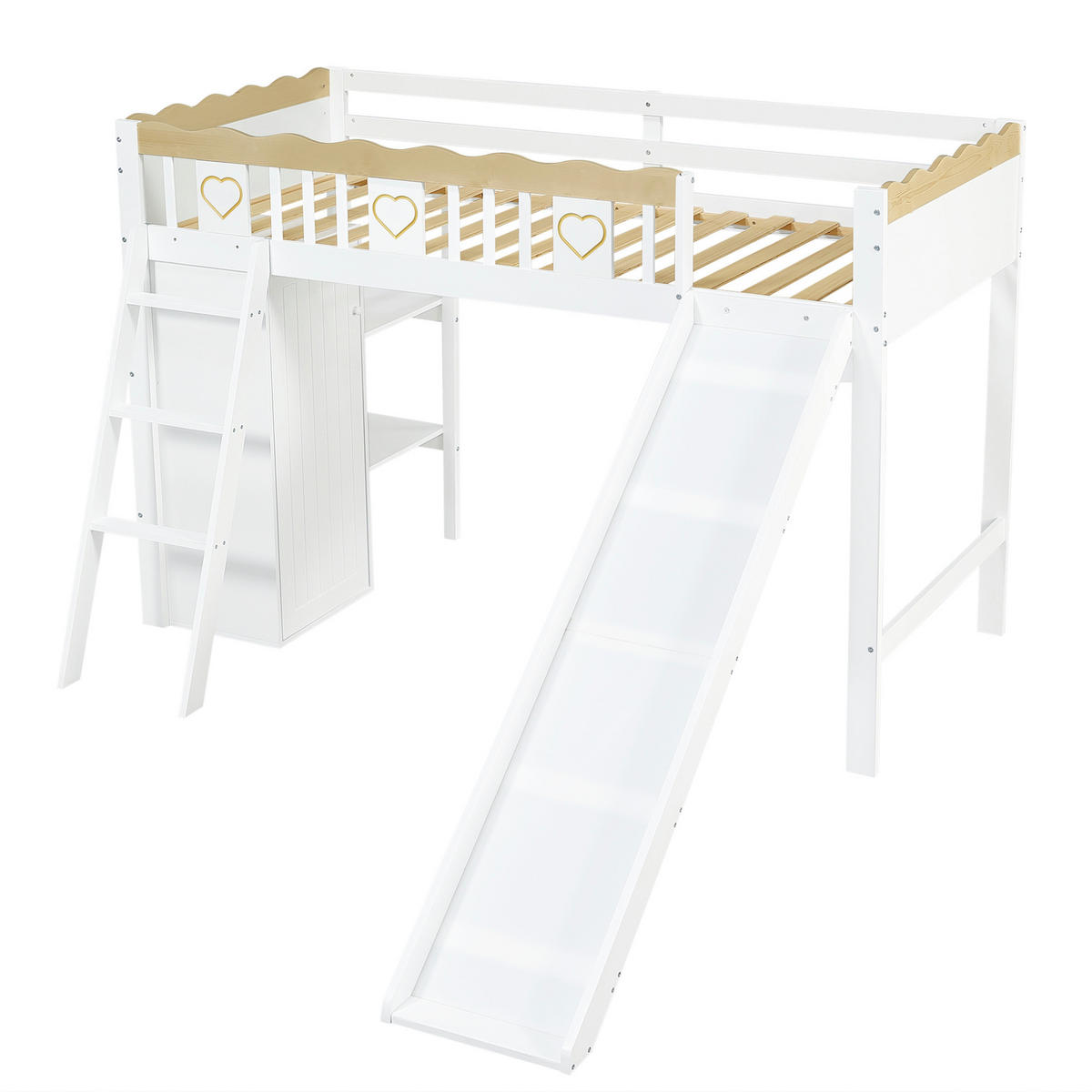 HOCHBETT 90/200 cm in Weiß/Natur – mit Rutsche, Stauraum und Leiter - Weiß, Holz (90/200cm) - BEAOK