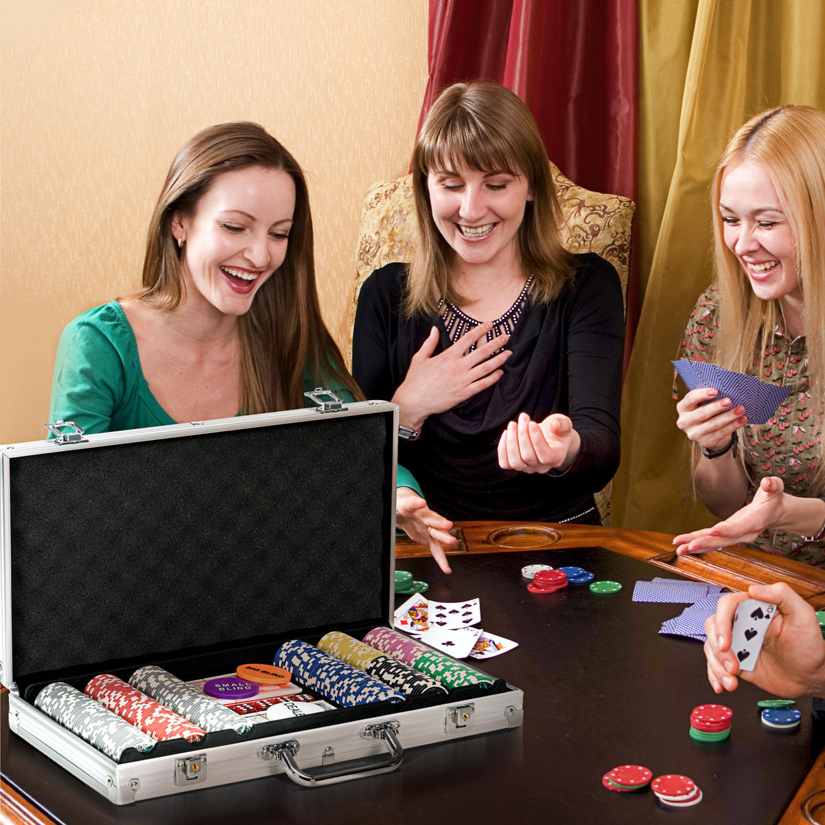 POKERSET DE-10595 500 Chips mit Unterlage für 9-10 Spieler Silber - Silberfarben, Metall (23.5/56cm) - ComfortXL