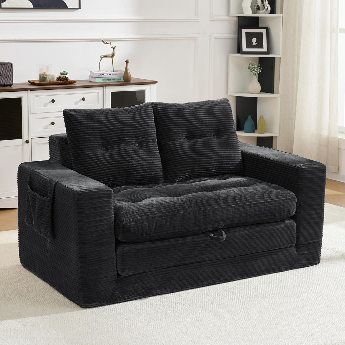 2-SITZER mit Liegefunktion und Seitentaschen - Schwarz, Textil (140/67/85cm) - EVRYAE