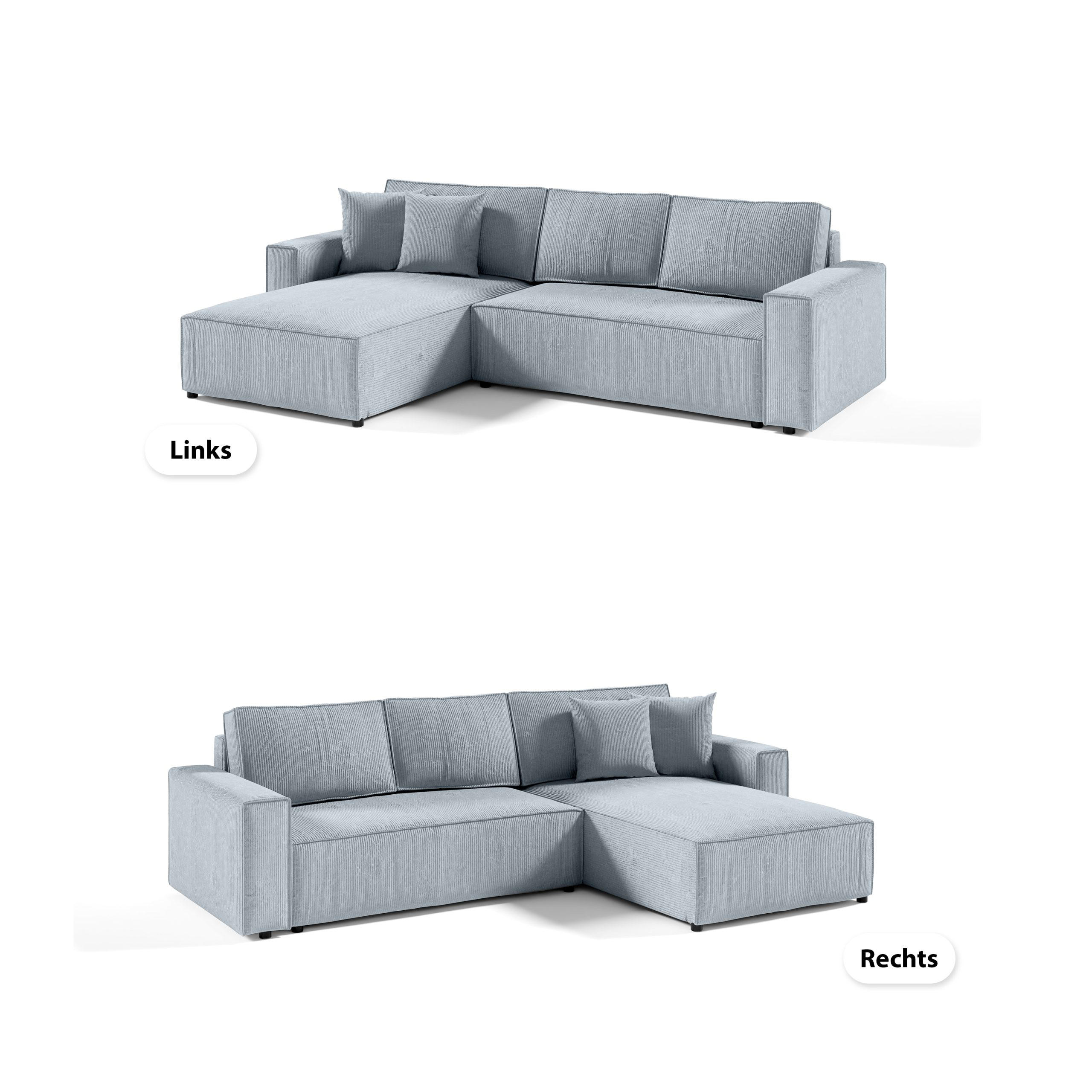 ECKSOFA Couch Sofagarnitur Sekwana L-form Hellgrau - Hellgrau, Naturmaterialien (294/185cm) - Fedve