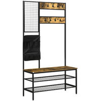 STANDGARDEROBE 100/40/185 cm mit 9 Haken, Sitzbank und Schuhablage - Braun, Holzwerkstoff (100/185/40cm) - BEAOK