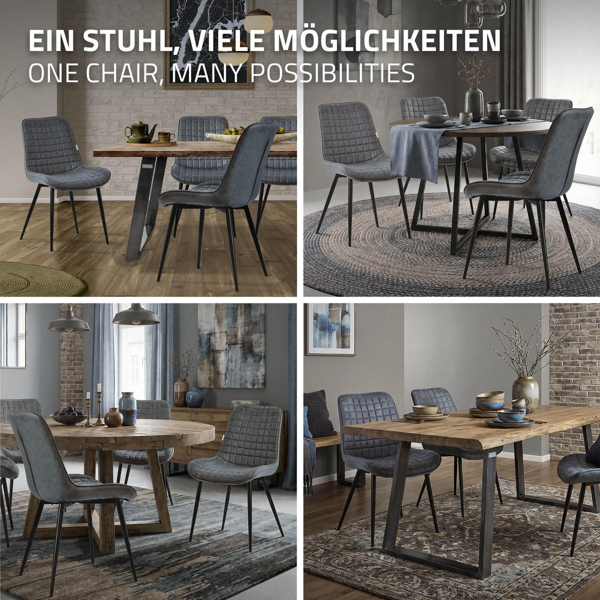 JÍDELNÍ ŽIDLE, sada 2 ks, antracitová umělá kůže - černá/antracitová, kov (52/89/60cm) - ML-DESIGN