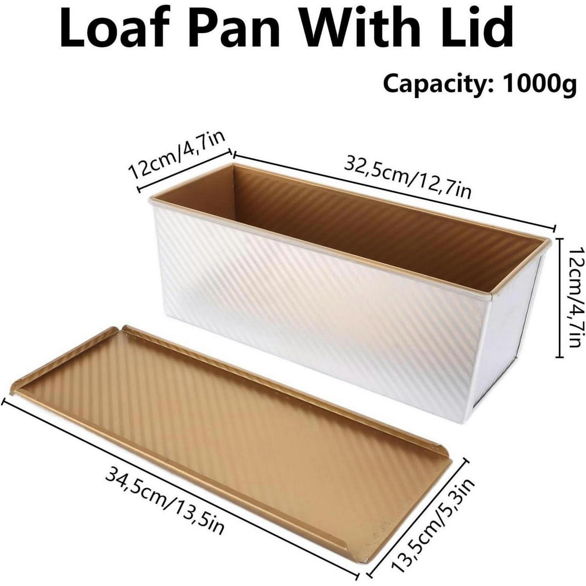 BROTBACKFORM mit Deckel 34 x 13,5 x 12 cm - Goldfarben, Metall (34/12/13.5cm)