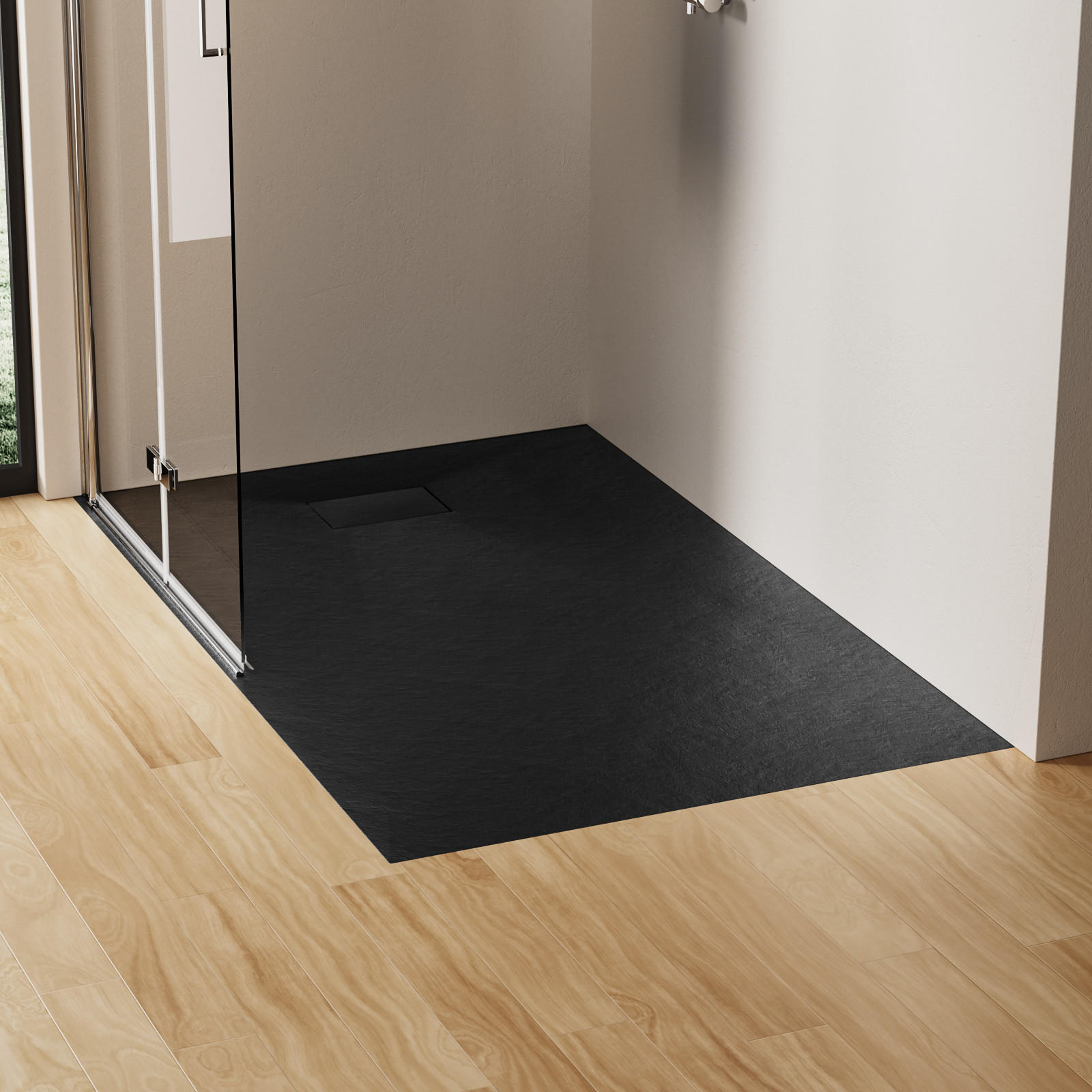 DUSCHWANNE mit rutschhemmender Oberfläche Schwarz 140/90 cm - Schwarz, Naturmaterialen (90/2.6/140cm) - EMKE