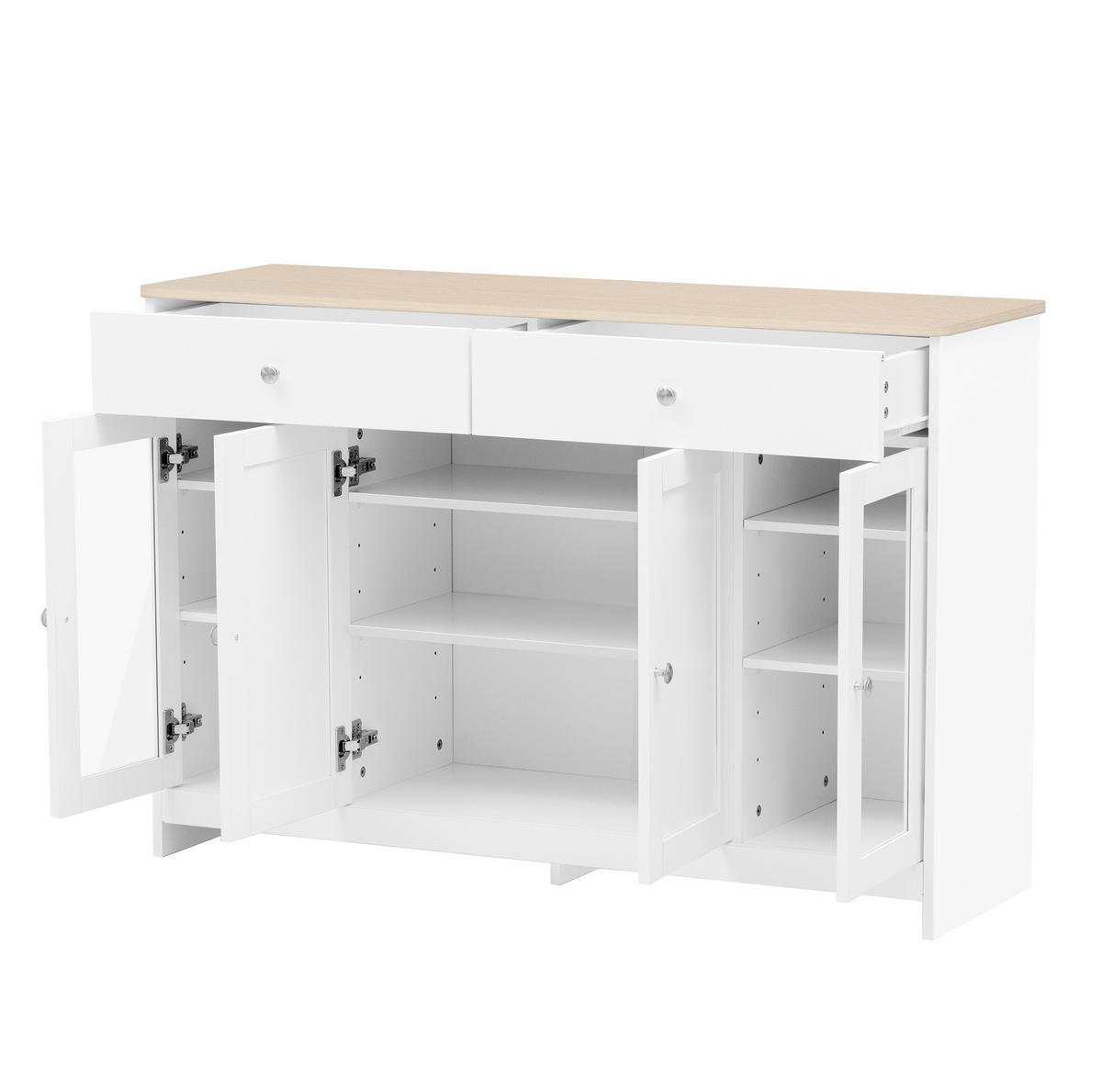 SIDEBOARD 120/37/80 cm weiß/Holzfarbe aus MDF mit Stauraum - Weiß, Holzwerkstoff (120/80/37cm) - OKWISH