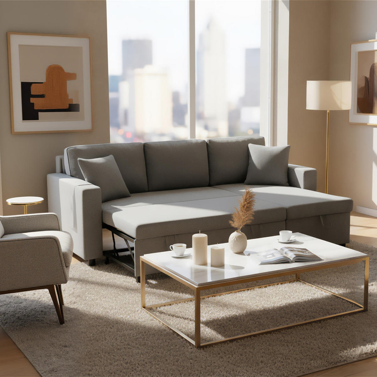 SCHLAFSOFA Modernes 3-Sitzer mit Stoffbezug, Dunkelgrau – Komfortabel, platzsparend, langlebig, 210 x 90 x 85 cm - Grau, Holzwerkstoff/Textil (219.5/83/142.5cm) - Urban Meuble