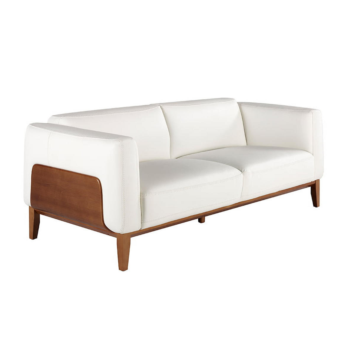 SOFA 3-SITZER Weiß Walnuss 209/92/77 cm - Walnussfarben/Weiß, Leder (209/77/92cm) - ANGEL CERDA