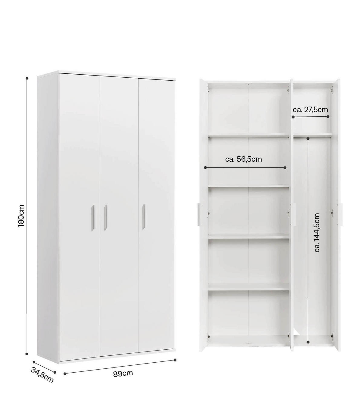 MEHRZWECKSCHRANK Trio - Weiß, Holzwerkstoff (89/180/34.5cm) - Mokebo