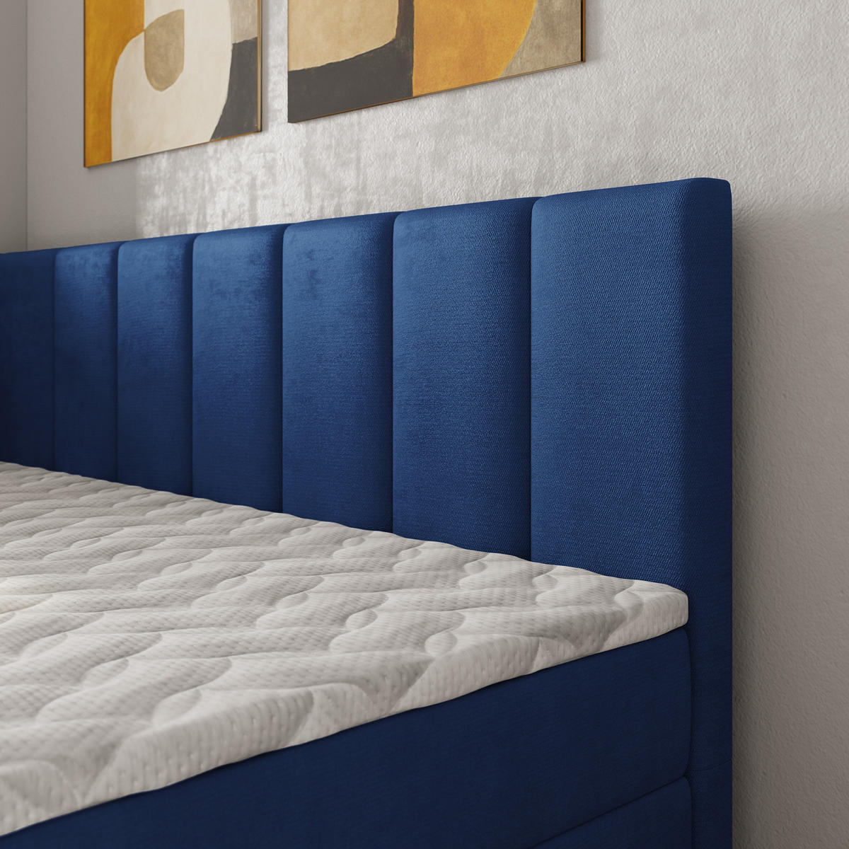 BOXBETT BEVE 100x200 cm mit Matratze und Topper, H2+H3 - Blau - Blau, Holz (100/200cm) - MASSENO