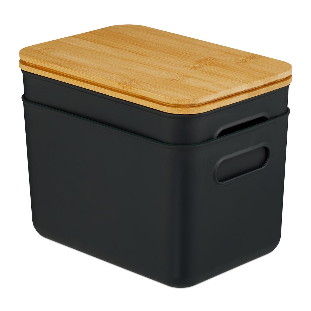 2XAUFBEWAHRUNGSBOX - Schwarz, Holz/Kunststoff (26/16/17.5cm) - Relaxdays