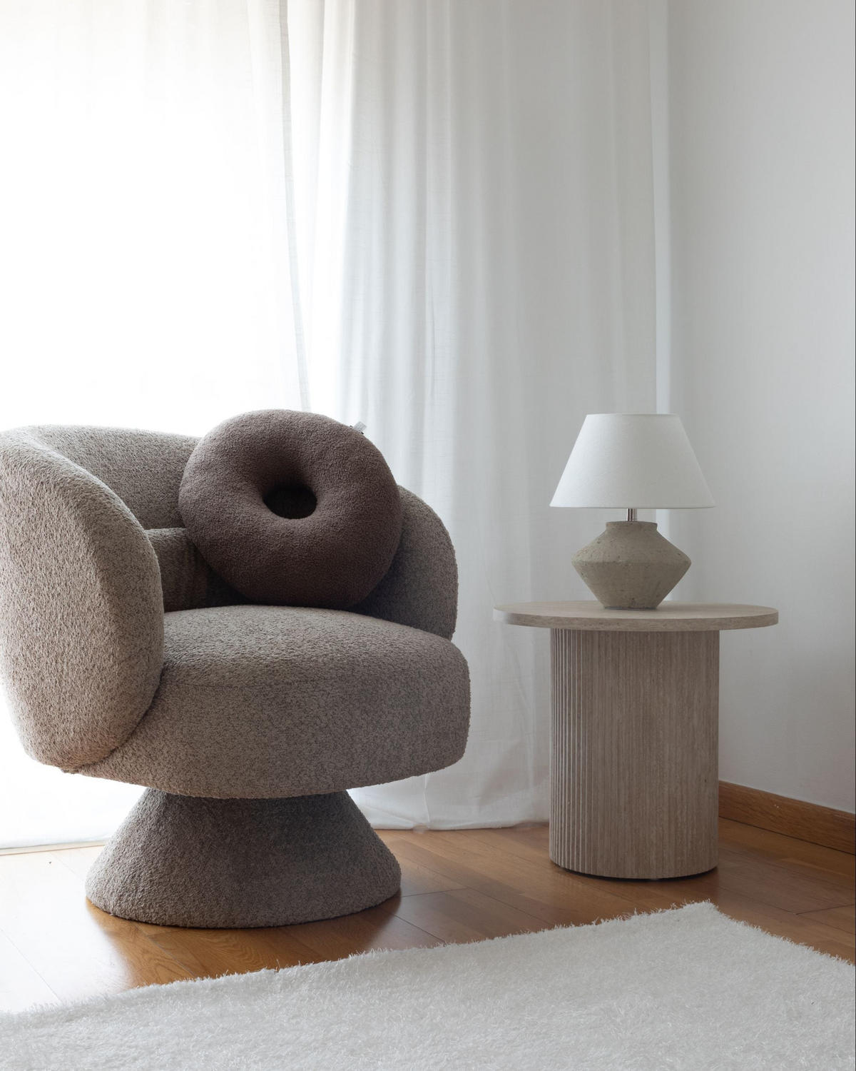 FOTOLIU ROTATIV bouclé bej Lieksa - bej, material textil (77/77/64cm) - Beliani