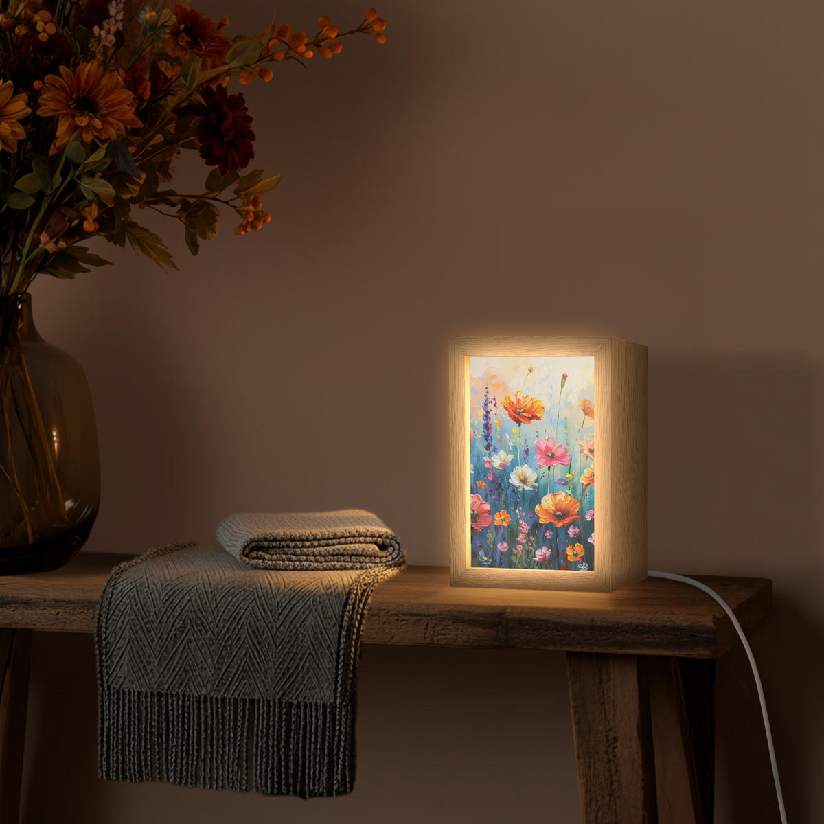 STOLNÍ LAMPA Květiny - Příroda - Akvarel - Umění 15x20 cm - starorůžová, kompozitní dřevo (8/15/20cm) - OnlyWow