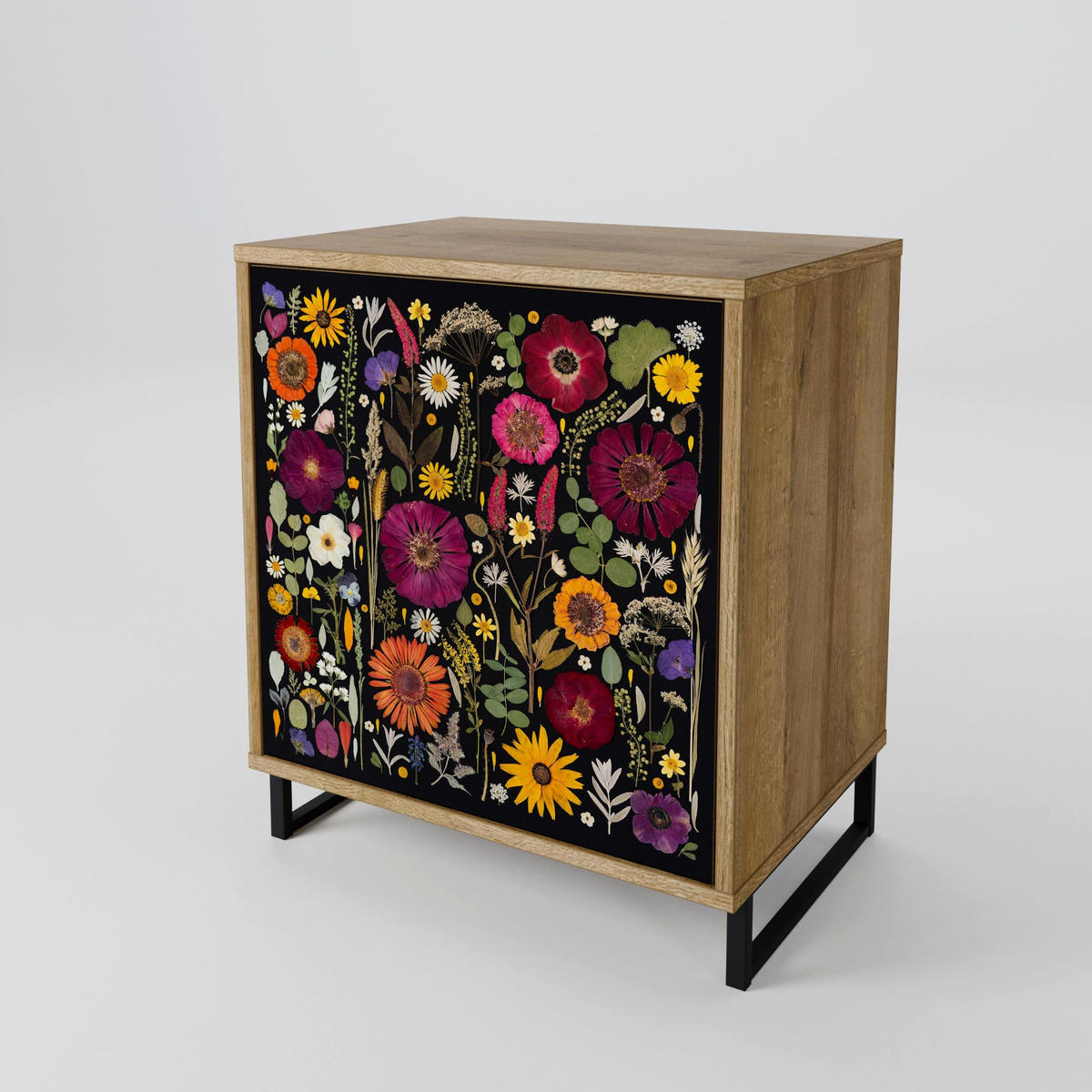 SIDEBOARD MIDNIGHT GARDEN, Eichefarben, 57,5x42x77,5 cm, Schräge Buchenholzfüße - Eichefarben/Buchefarben, Holzwerkstoff/Buchenholz (57.5/77.5/42cm) - SpaceRebels