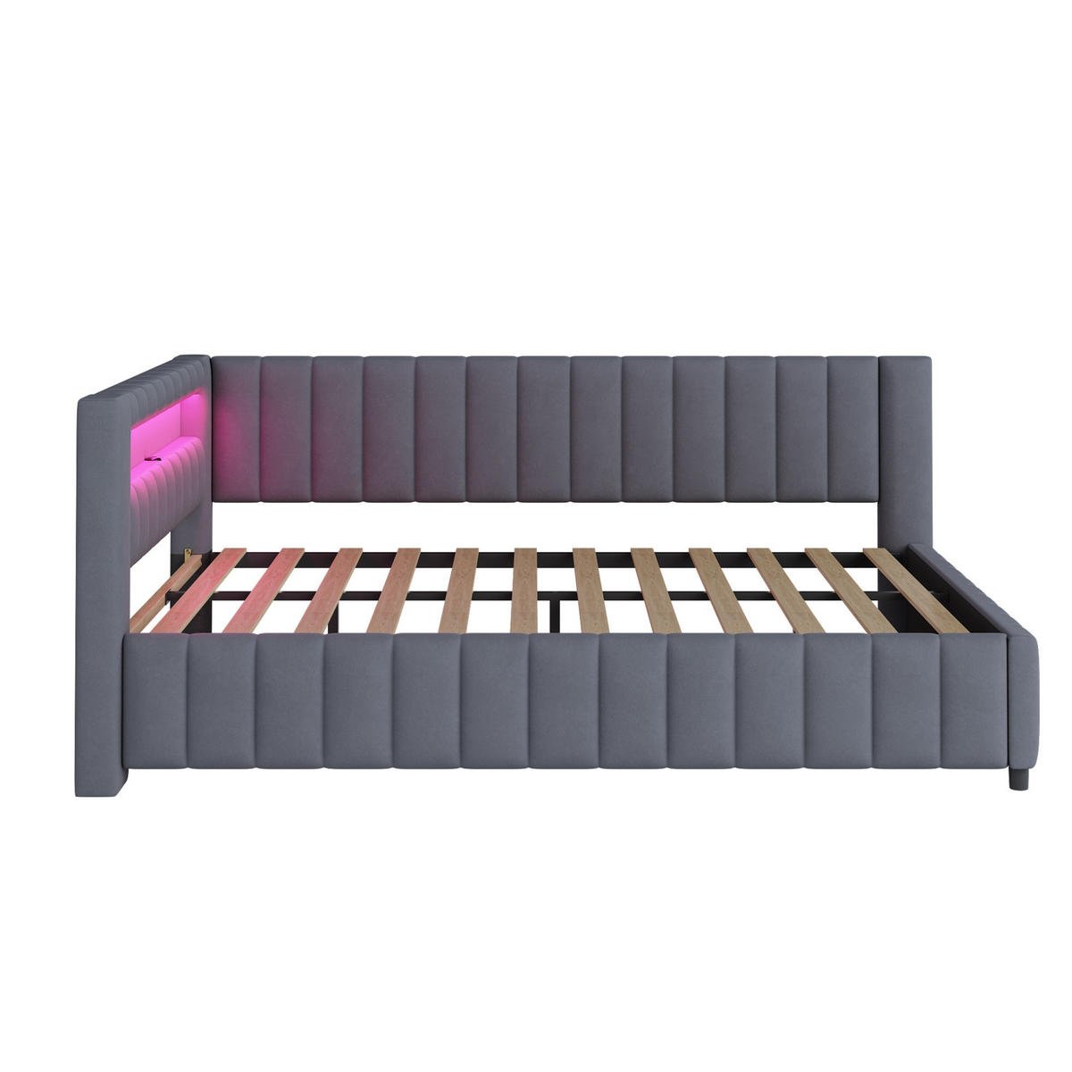 POLSTERBETT 140/200 cm Grau mit LED-Beleuchtung und USB-Anschluss - Grau, Textil (140/200cm) - Flora Grace