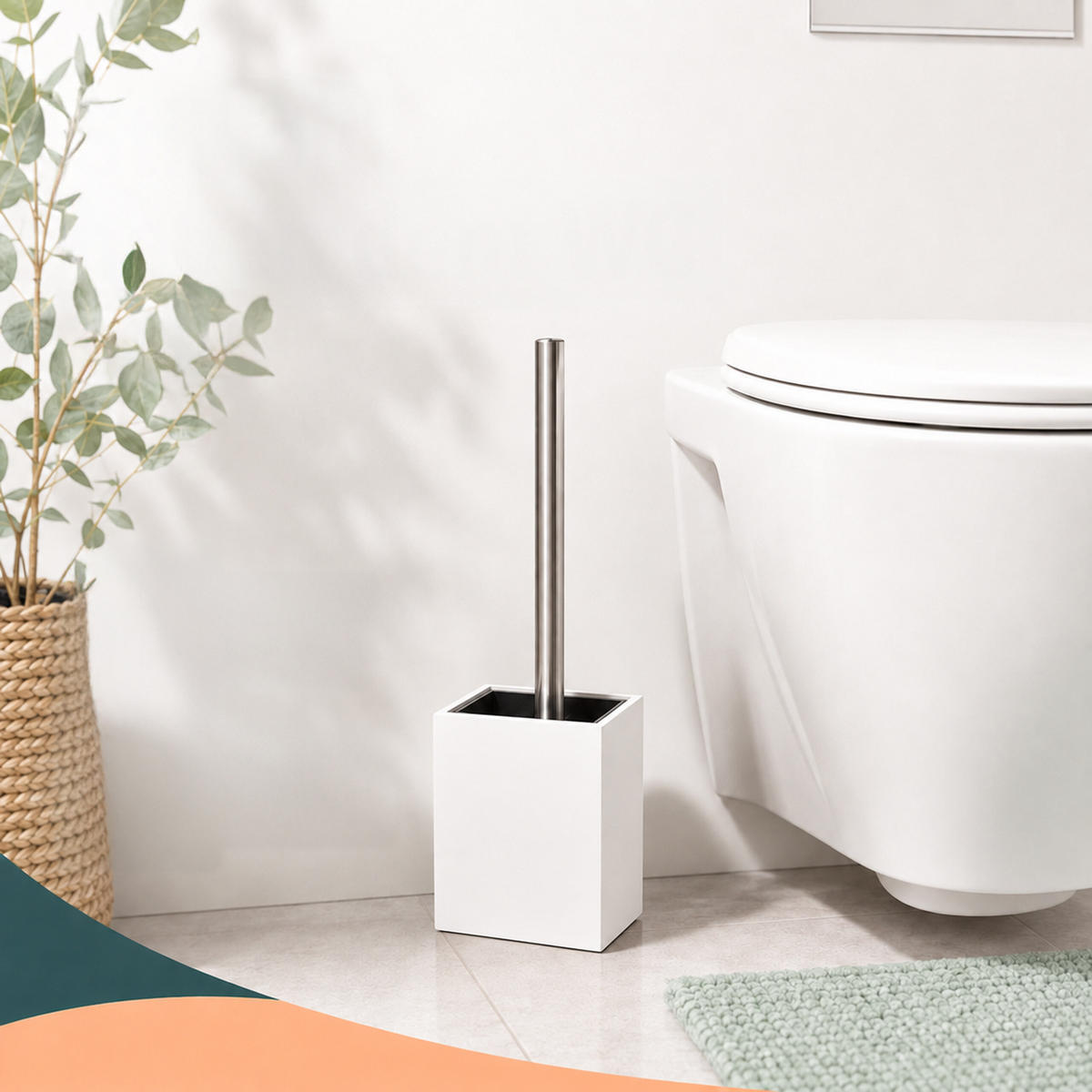 WC-ŠTĚTKA Bílá s držákem bambus - bílá, kov/dřevo (9.5/37/9.5cm) - Relaxdays