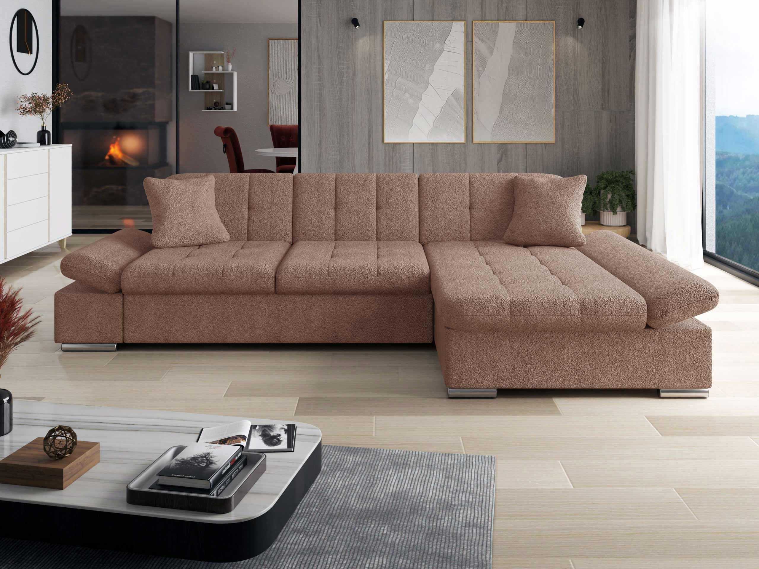 ECKSOFA Malwi, Seite: Rechts - Cappuccino, Holz/Textil (278/161cm) - MIRJAN24