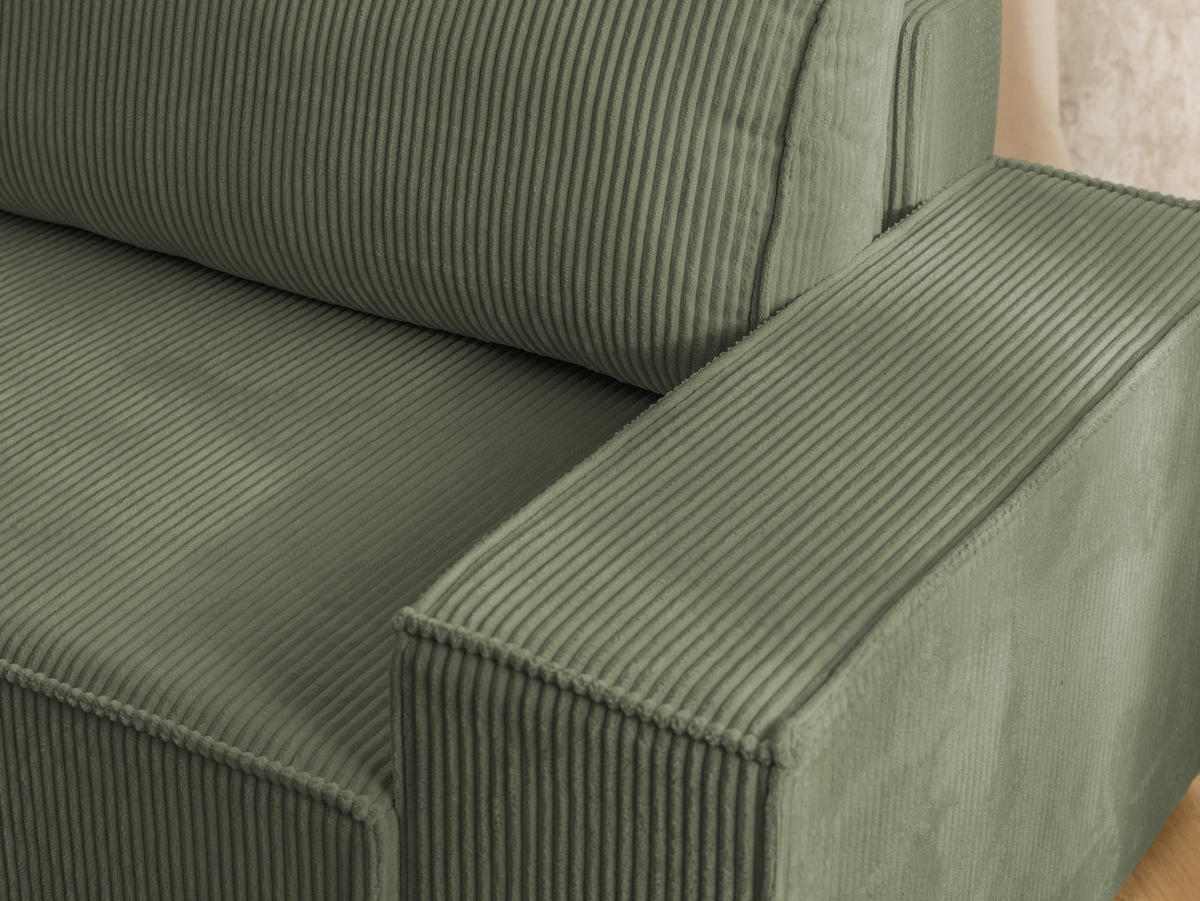 ECKSOFA Rivio mit Schlaffunktion und Bettkasten, Cordstoff Grün - Schwarz/Grün, Holz/Kunststoff (149/262cm) - S-Style