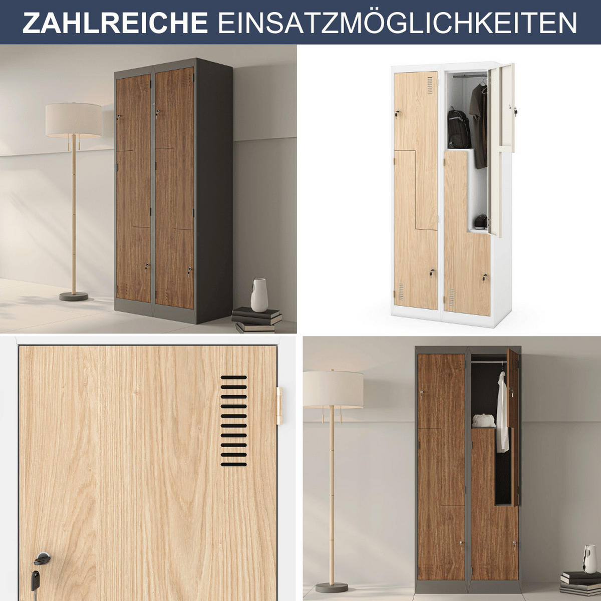 UMKLEIDESCHRANK Spind OSLO 4 Abteile 185x80x45cm Weiß-Sonoma Eiche - Weiß, Metall (80/185/45cm) - DELUKE