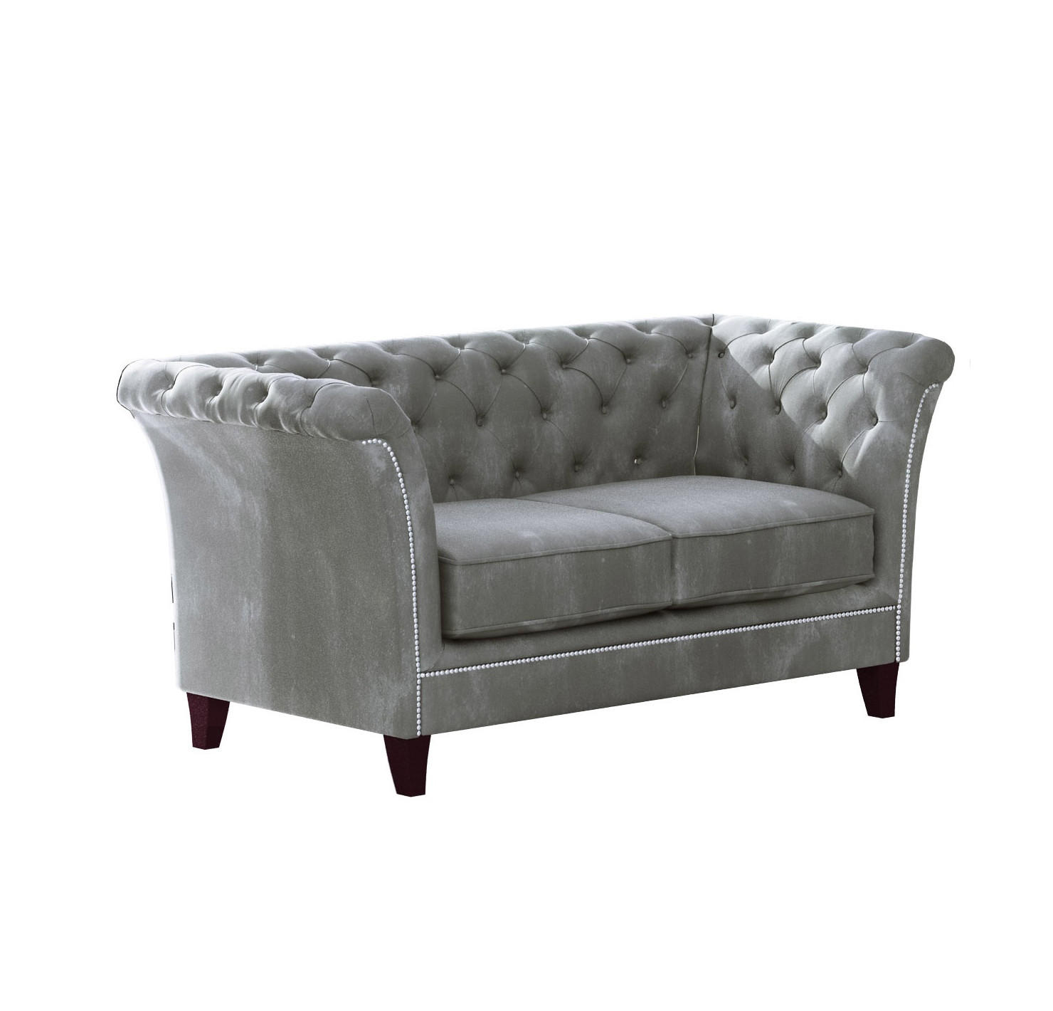 CHESTERFIELD-SOFA 2-Sitzer Fusion Grau Samt - Braun/Grau, Holz/Textil (175/75/82cm) - S-Style Möbel