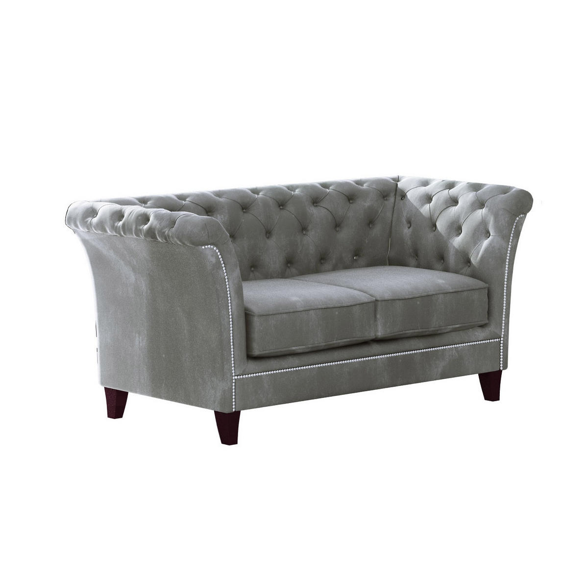 CHESTERFIELD-SOFA 2-Sitzer Fusion Grau Samt - Braun/Grau, Holz/Textil (175/75/82cm) - S-Style Möbel