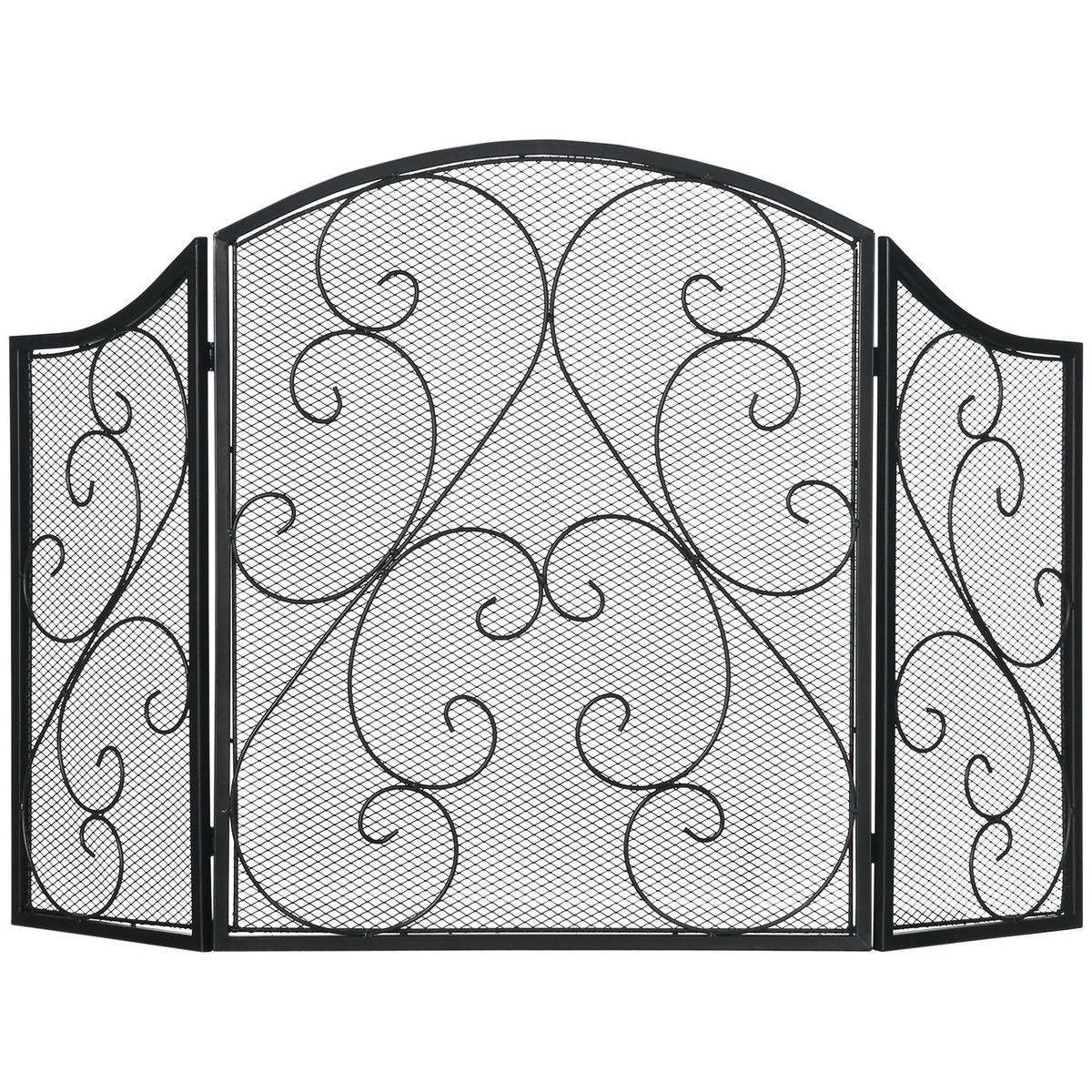 KAMINGITTER, im Vintage-Design für Wohnzimmer, Metall, Schwarz - Schwarz, Metall (31/81/66cm) - HOMCOM