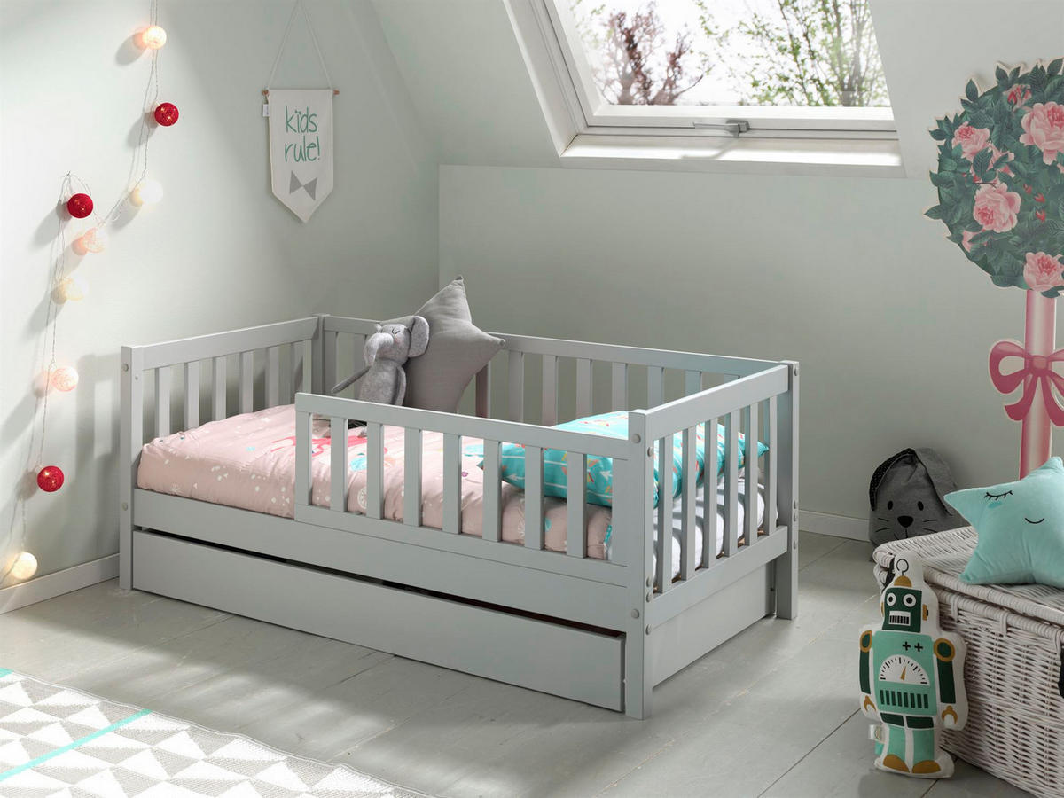 JUNIORBETT Karie 148x60x76 aus Massivholz+MDF in Grau - Grau, Holz (70/140cm) - 58aufmkessel