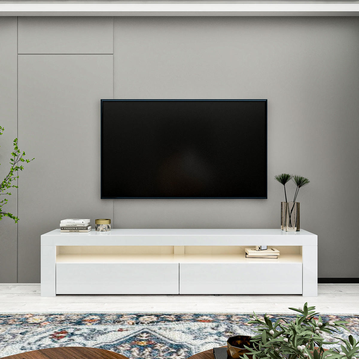 TV Lowboard Bati Weiß mit LED-Beleuchtung 92390 - Weiß, Holzwerkstoff (150/47/36.8cm) - moebel17