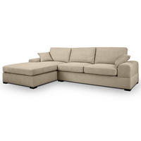 SOFA beige Strukturstoff 308 cm, Ecksofa 5-Sitzer, L-Sofa Ottomane links - Beige/Schwarz, Holz/Textil (308/186cm) - Inn.Furn